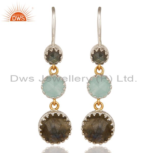 18K Yellow Gold And Sterling Silver Blue Chalcedony & Labradorite Dangle Earring