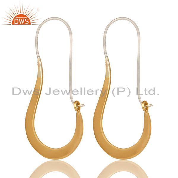 Solid 18K Yellow Gold And Sterling Silver Handmade Hoop Dangle Earrings