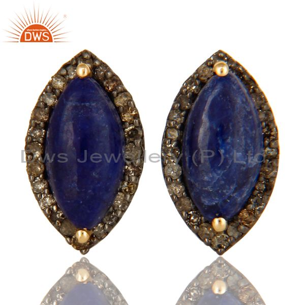 Natural Sapphire 14K Yellow Gold And Sterling Silver Pave Diamond Stud Earrings