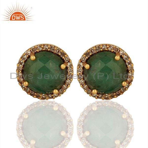 Emerald Gemstone Silver Pave Diamond Stud Earrings Manufacturer