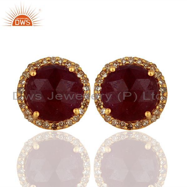 Natural Ruby Pave Diamond 925 Silver Stud Earrings Manufacturer
