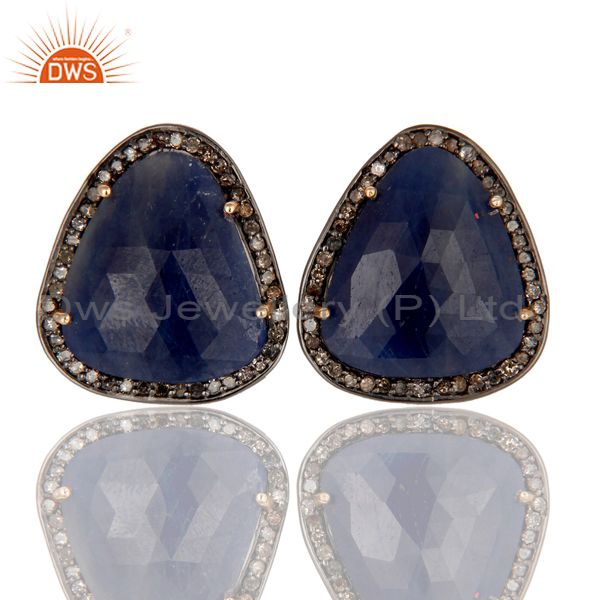 Blue Sapphire and Pave Diamond Precious Stud Earring