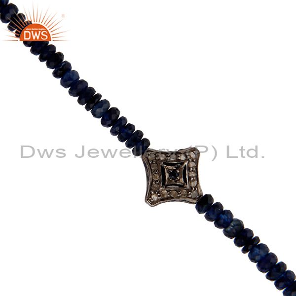 Blue Sapphire Beads Gemstone Pave Diamond Necklace Manufacturer