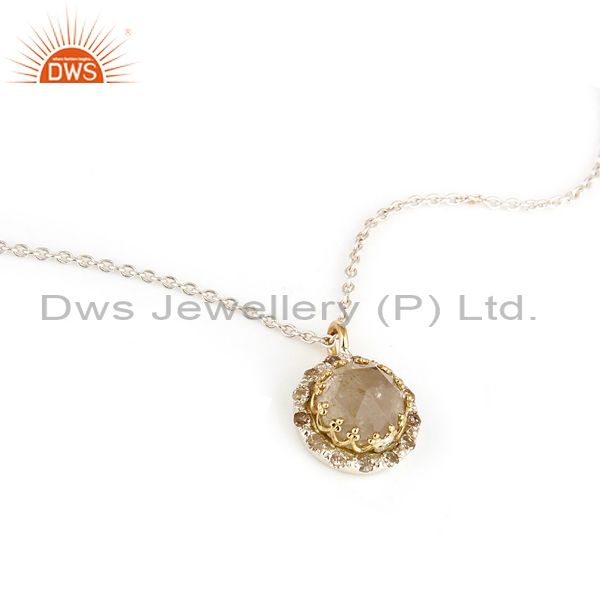 18K Yellow Gold And Sterling Silver Rutilated Quartz Pendant With Chain
