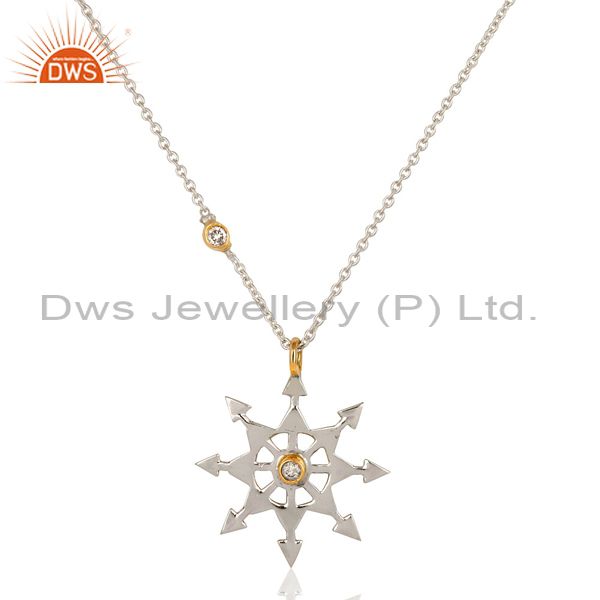 18K Yellow Gold And Sterling Silver Natural Diamond Star Pendant Necklace