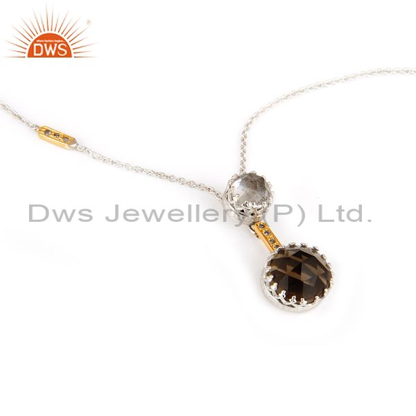 18K Yellow Gold Smoky Quartz And Natural Diamond Pendant With Chain