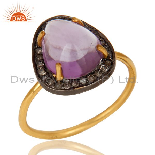 Natural Amethyst And Pave Diamond 14K Yellow Gold Stacking Ring