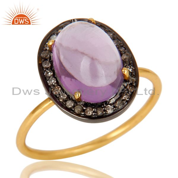 Natural Amethyst And Pave Set Diamond 14K Yellow Gold Statement Stack Ring