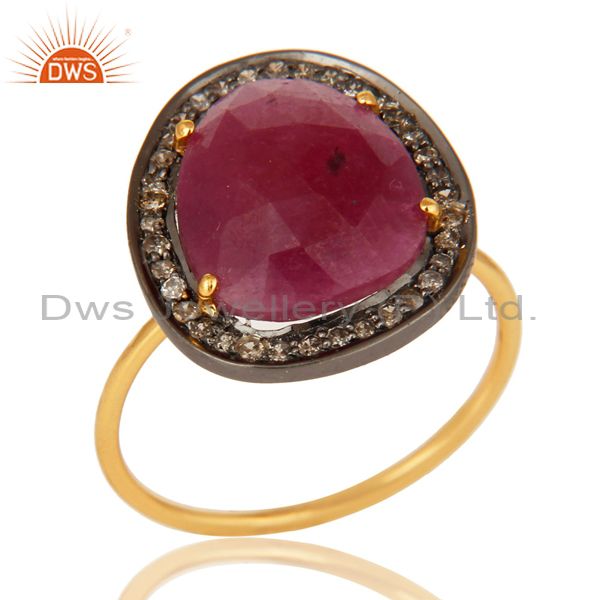 Ruby Pave Diamond 14K Yellow Gold And Sterling Silver Stack Ring