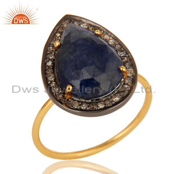 14K Yellow Gold Pave Diamond And Natural Blue Sapphire September Birthstone Ring