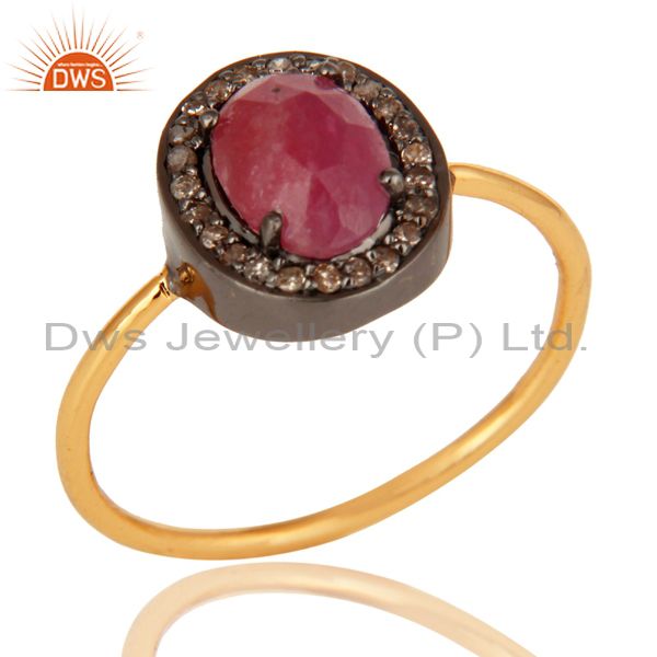 14K Solid Yellow Gold Pave Diamond Natural Ruby Gemstone Engagement Ring