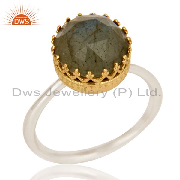 Solid Yellow Gold Sterling Silver Natural Labradorite Ring Engagement Jewelry