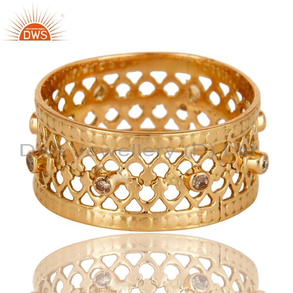 18K Solid Yellow Gold Natural Diamond Handmade Filigree Wide Band Wedding Ring