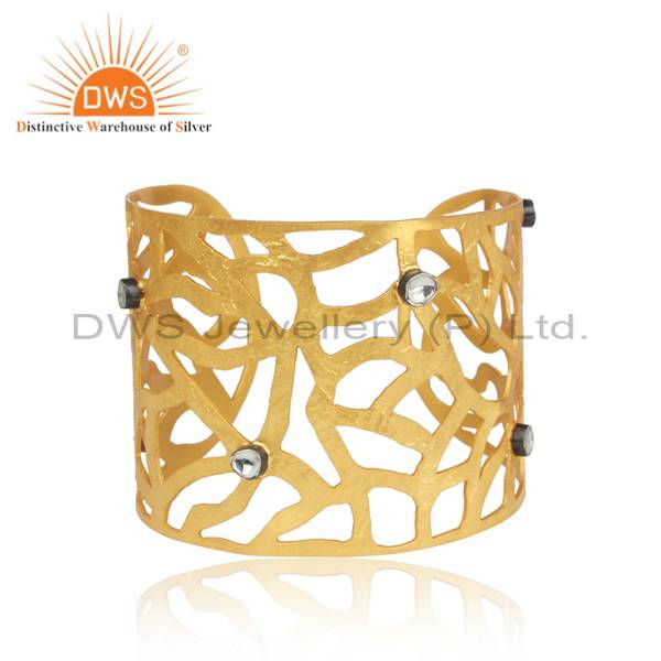 Sterling Silver Gold With Black Polki Cuff