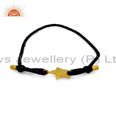18K Yellow Gold Plated Sterling Silver Star Charms Macrame Fashion Bracelet