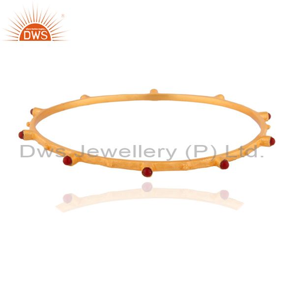 Indian handmade ruby gemstone sterling silver bangle gold plated