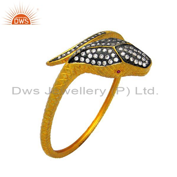 18k yellow gold plated brass cubic zirconia vintage snake bangle