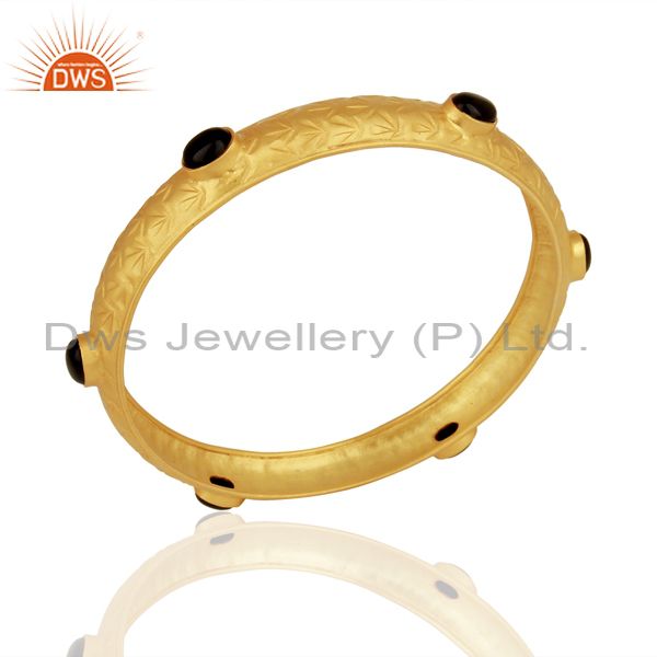 Gold plated silver natural black onyx gemstone bangle girls jewelry