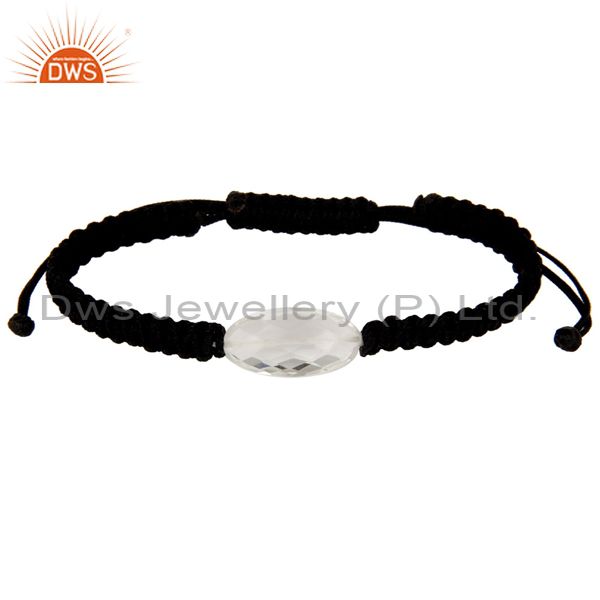 Natural crystal quartz black cord macrame adjustable bracelet