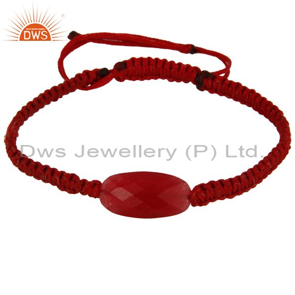 Natural faceted red aventurine gemstone macrame bracelet gift jewelry for women