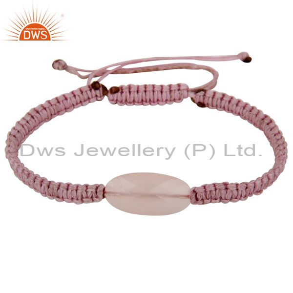 Handmade designer macrame bracelet with natural rose chalcedony gemstone