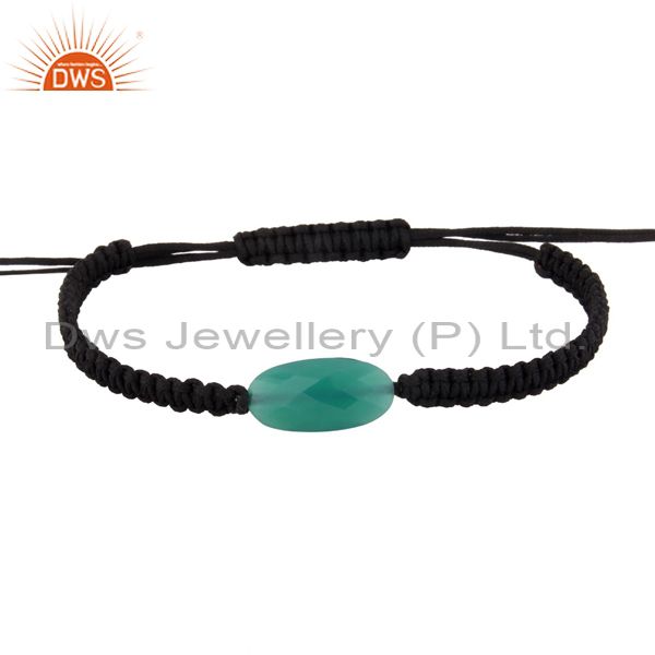 Spiritual gemstone green onyx black macrame adjustable shamballa bracelet