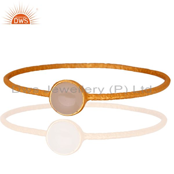 Solid 925 silver rose chalcedony 18k yellow gold plated bangle