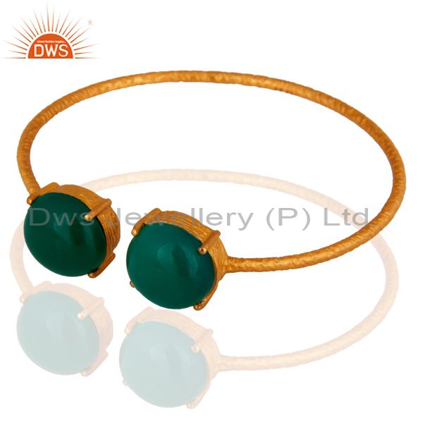 18k yellow gold plated sterling silver green onyx open bangle
