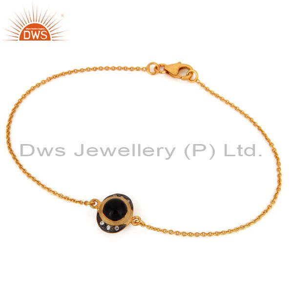925 sterling silver black onyx gemstone gold plated chain bracelet jewelry