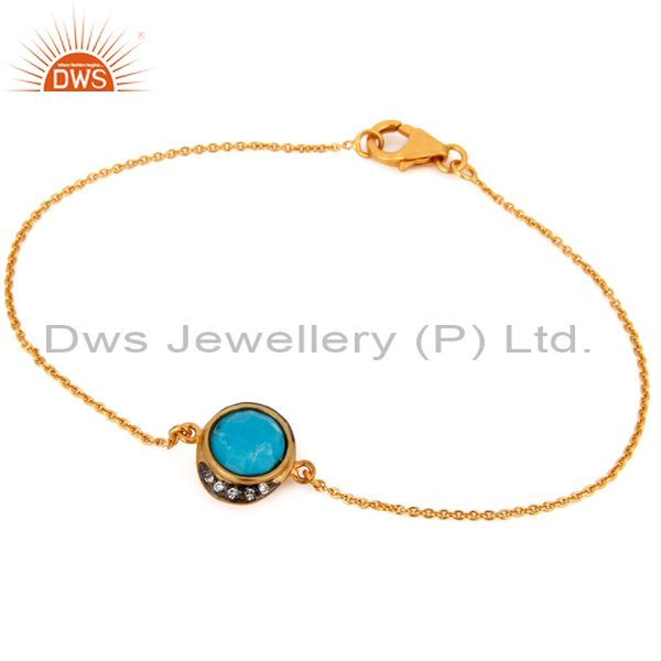 Natural turquoise gemstone 18k yellow gold plated fashion chain bracelets