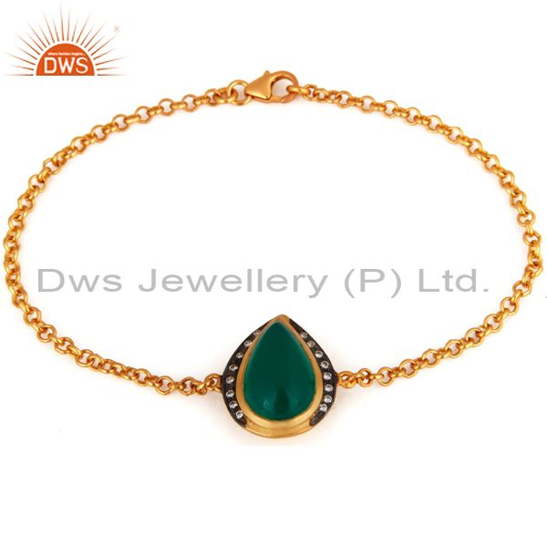 18k yellow gold plated 925 sterling silver green onyx bracelet