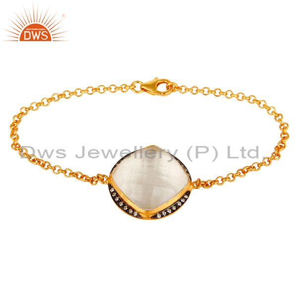 14k yellow gold plated sterling silver crystal quartz and cz chain bracelet
