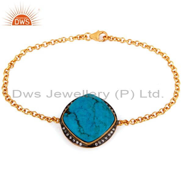 18k gold plated sterling silver turquoise and cz fashion bracelet jewelry