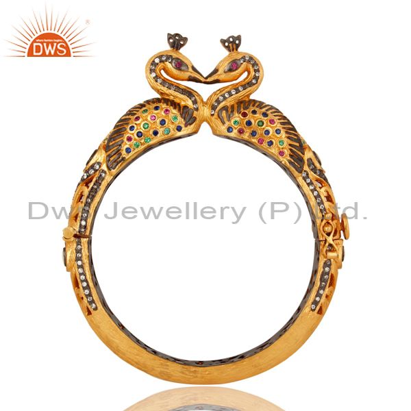 18k gold plated 925 silver mixed color cz double peacock bangle