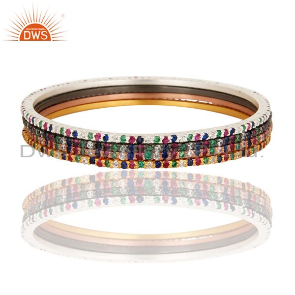 18k gold 925 silver multi color cubic zirconia accent sleek bangle