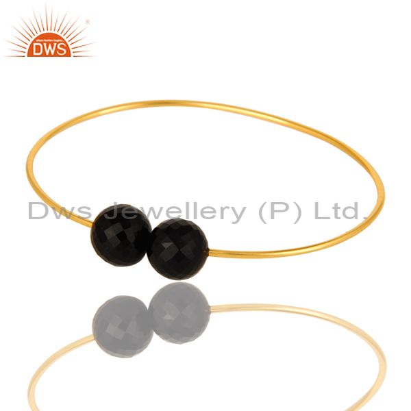 14k yellow gold plated sterling silver faceted black onyx adjustable bangle