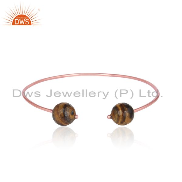 Tiger eye bead gemstone designer cuff in rose gold on silver 925