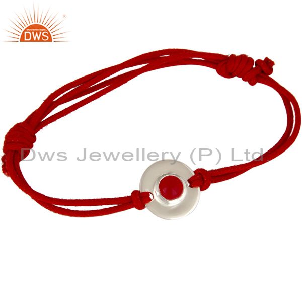925 sterling silver red chalcedony disc red cord macrame adjustable bracelet