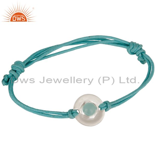 925 sterling silver blue chalcedony disc cord macrame adjustable bracelet