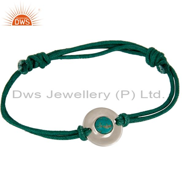 925 sterling silver turquoise gemstone disc cord adjustable macrame bracelet