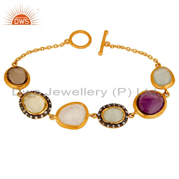 22k yellow gold plated sterling silver multi colored gemstone bracelet with cz