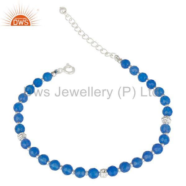 Beaded blue chalcedony gemstone 925 silver bracelet manufacturer