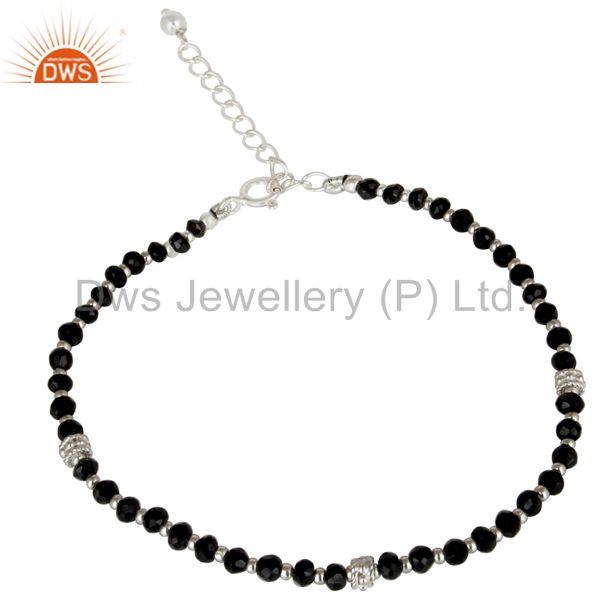 Black onyx beaded gemstone sterling silver girls bracelet supplier