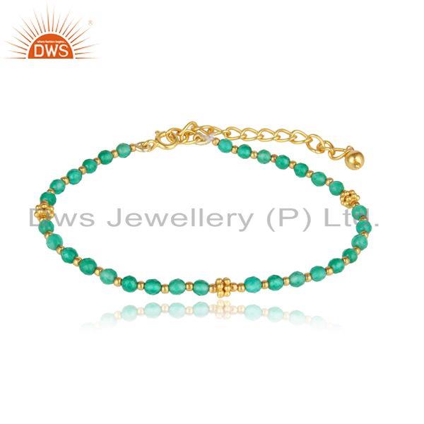 Designer green onyx bead bracelet in yellow gold on silver 925