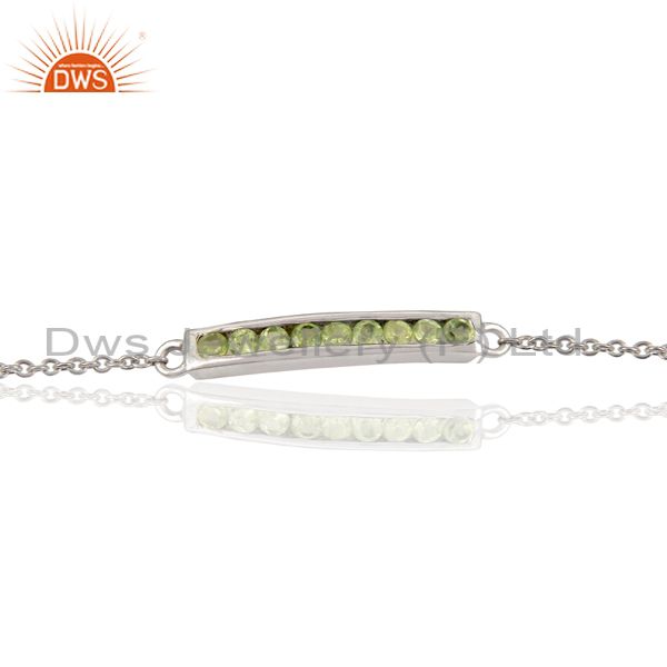 Handmade white rodium 925 sterling silver peridot chain adjustable bracelet