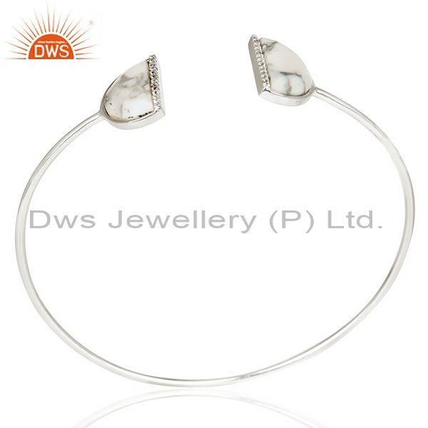 Howlite two half moon bangle studded with cz in 92.5 sterling silver