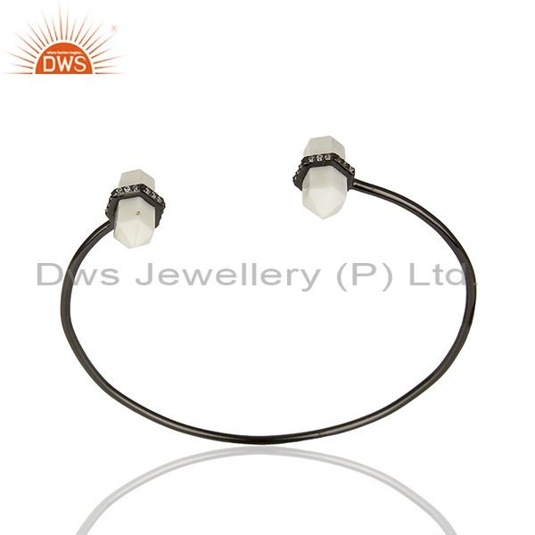 White howlite gemstone black 925 silver cuff bracelet manufacturers