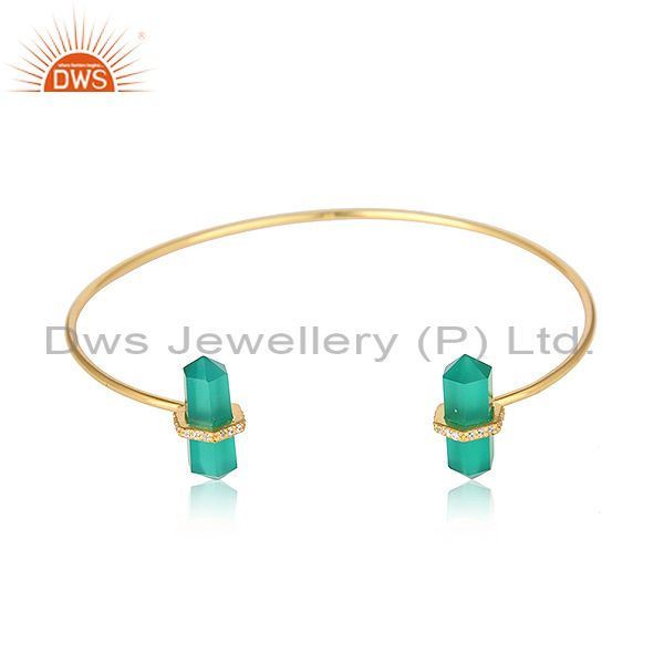 Green onyx pencil point healing openable adjustable gold plated bangle