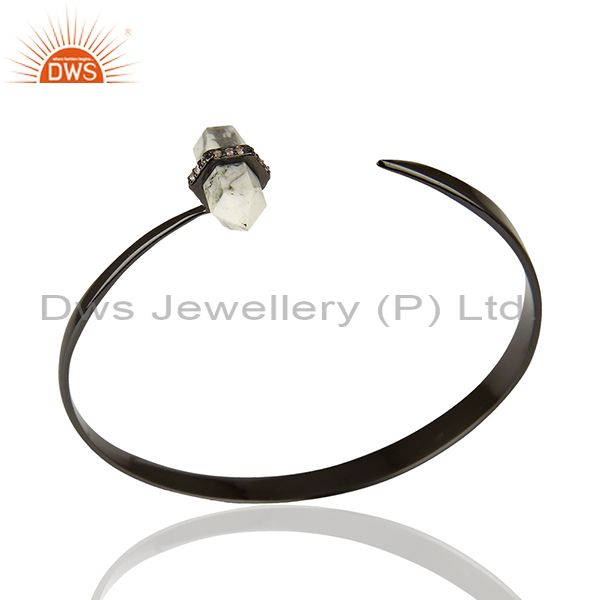 Black rhodium plated 925 silver white gemstone cuff bracelet jewelry
