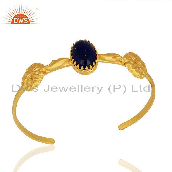 Gold plated 925 silver lapis gemstone cuff bangle bracelet jewelry